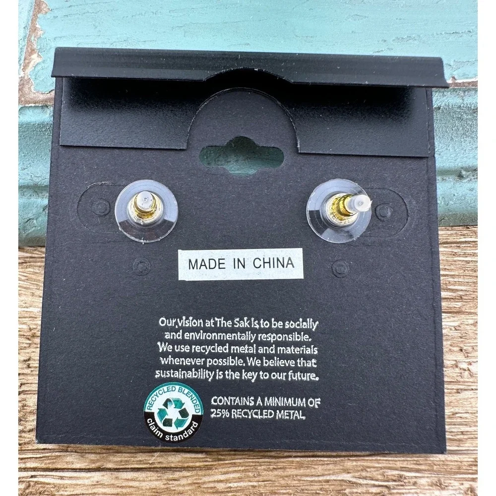 THE SAK Gold Textured Oval Stud Drop Earrings NWT Contains Recycled Materials - Picture 3 of 4